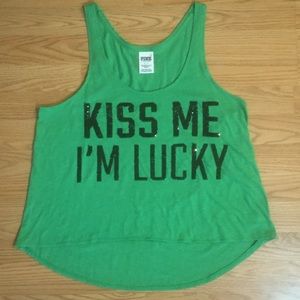 🍀 PINK Kiss Me Im Lucky St Patricks Day Tank Top